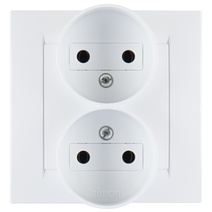 Изображение товара Simon 15 Белая Розетка 2-ая б/з литая (в сборе с рамкой)