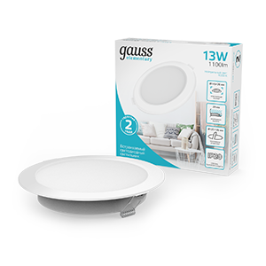 Изображение товара Gauss Светильник Elementary Downlight круг 13W 1100m 4000K 170-260V IP20 145*26 монтаж белый LED 1/60