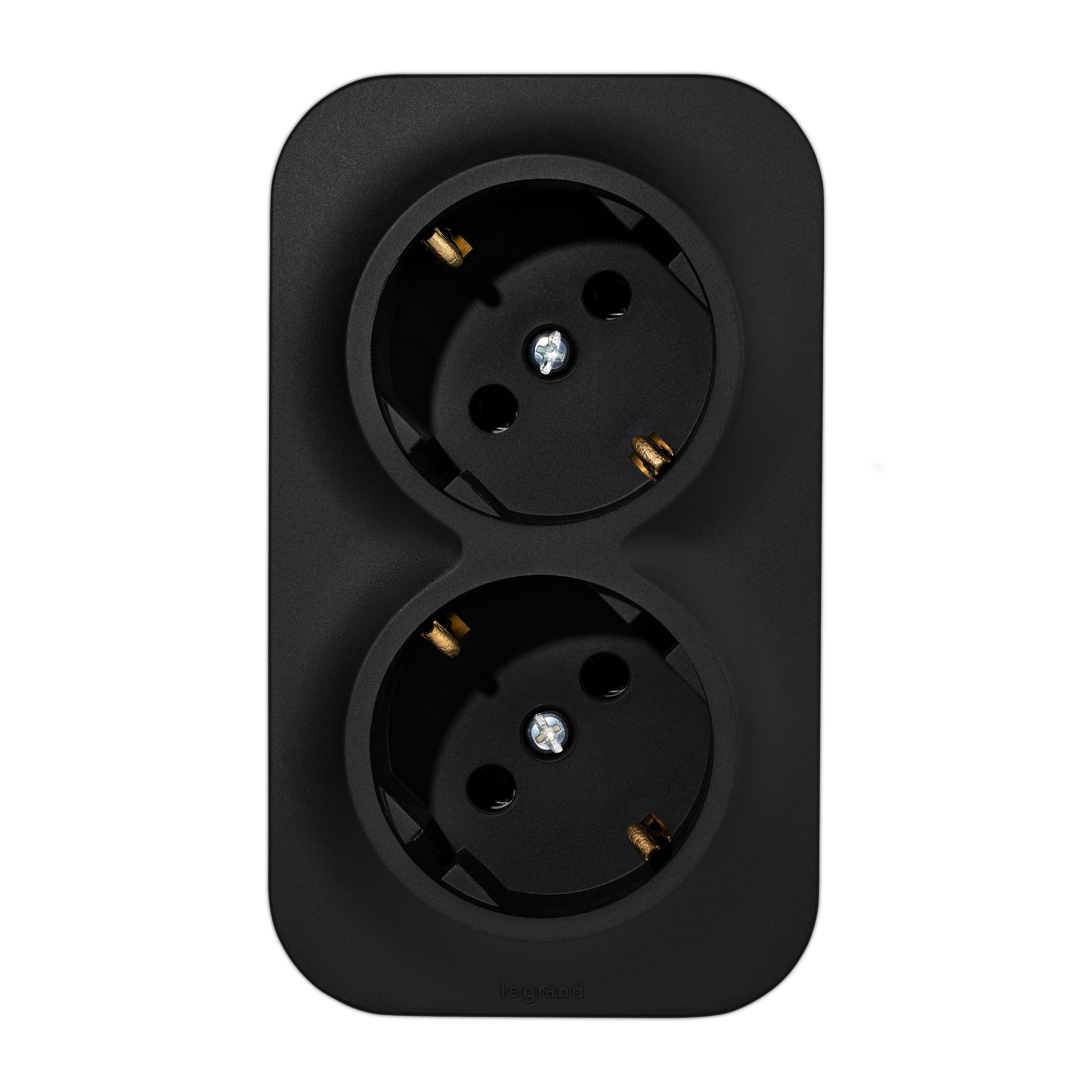 Изображение товара Legrand Quteo IP20 Чёрный матовый Розеточный блок двойной с заземлением предварительным подключением без шторок 16А 250В винтовые зажимы накладной мон