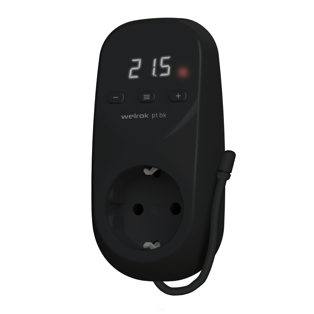 Изображение товара Welrok pt bk Терморегулятор цифровой с индикацией температуры в розетку 16 А, 3000 ВА, 0…30 °С