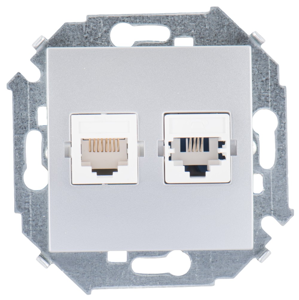Изображение товара Simon 15 Алюминий Розетка ТЛФ + комп RJ11+RJ45 кат.5е
