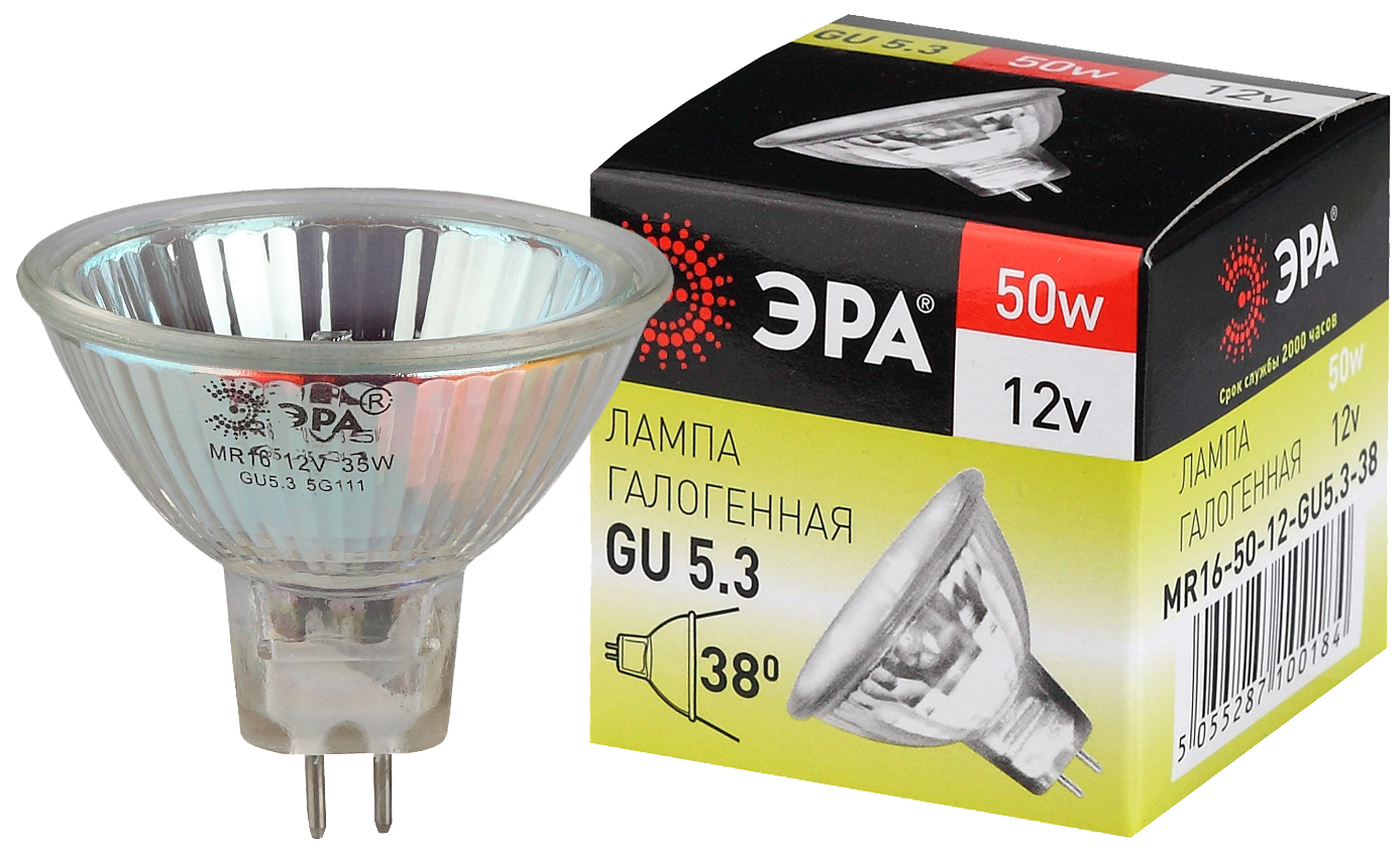 Изображение товара ЭРА Лампа галогенная GU5.3-MR16-50W-12V-CL 50Вт софит теплый белый свет GU5.3
