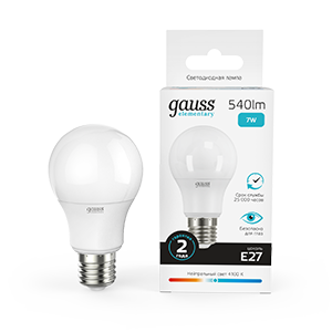 Изображение товара Лампа Gauss Elementary A60 7W 540lm 4100K E27 LED Изображение товара Лампа Gauss Elementary A60 7W 540lm 4100K E27 LED