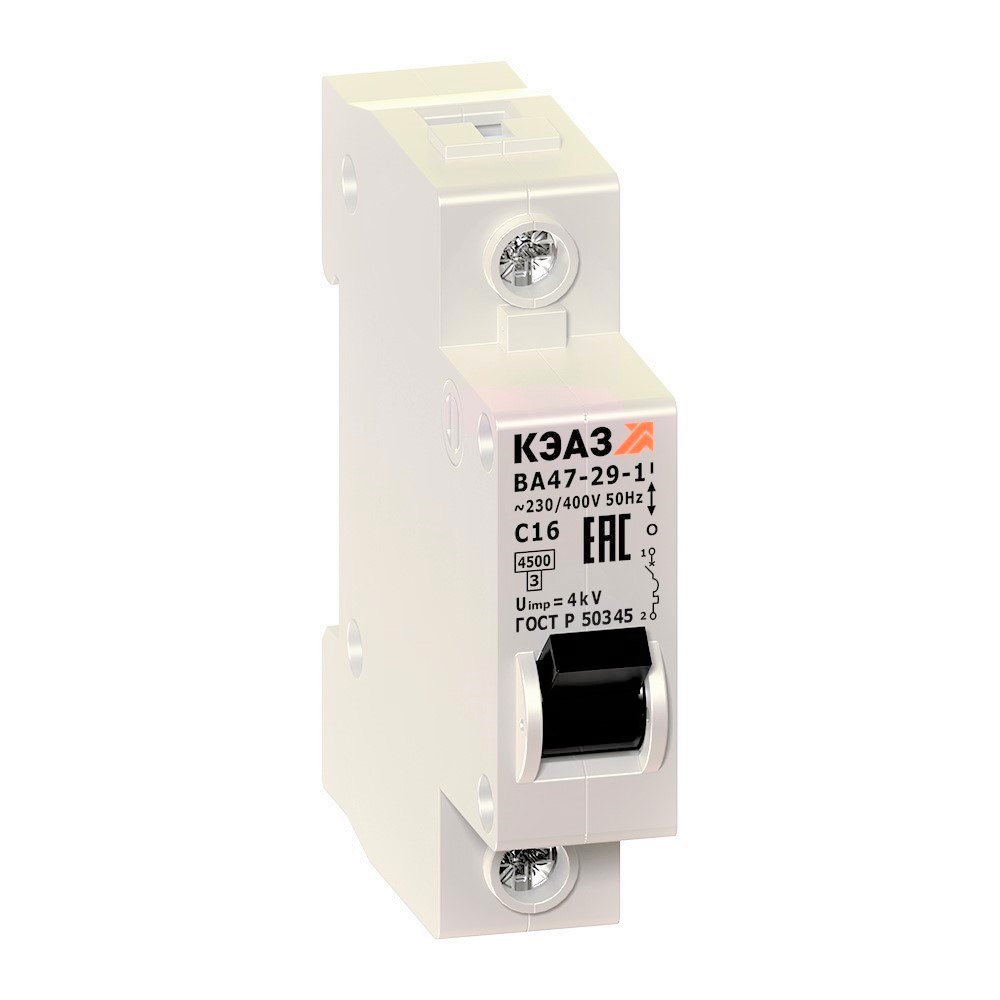 Изображение товара КЭАЗ ВА47-29 1P 4A 4 5 кА AC automatic switch 1 pole C curve 400 В IP20