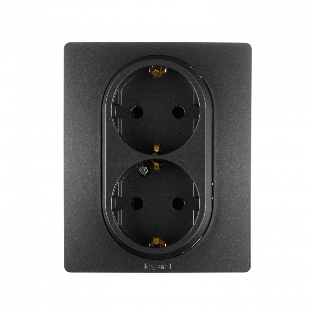 Изображение товара Legrand Etika Антрацит Розетка 2-ая с/з, винт. клеммы, 16А, 250 В.