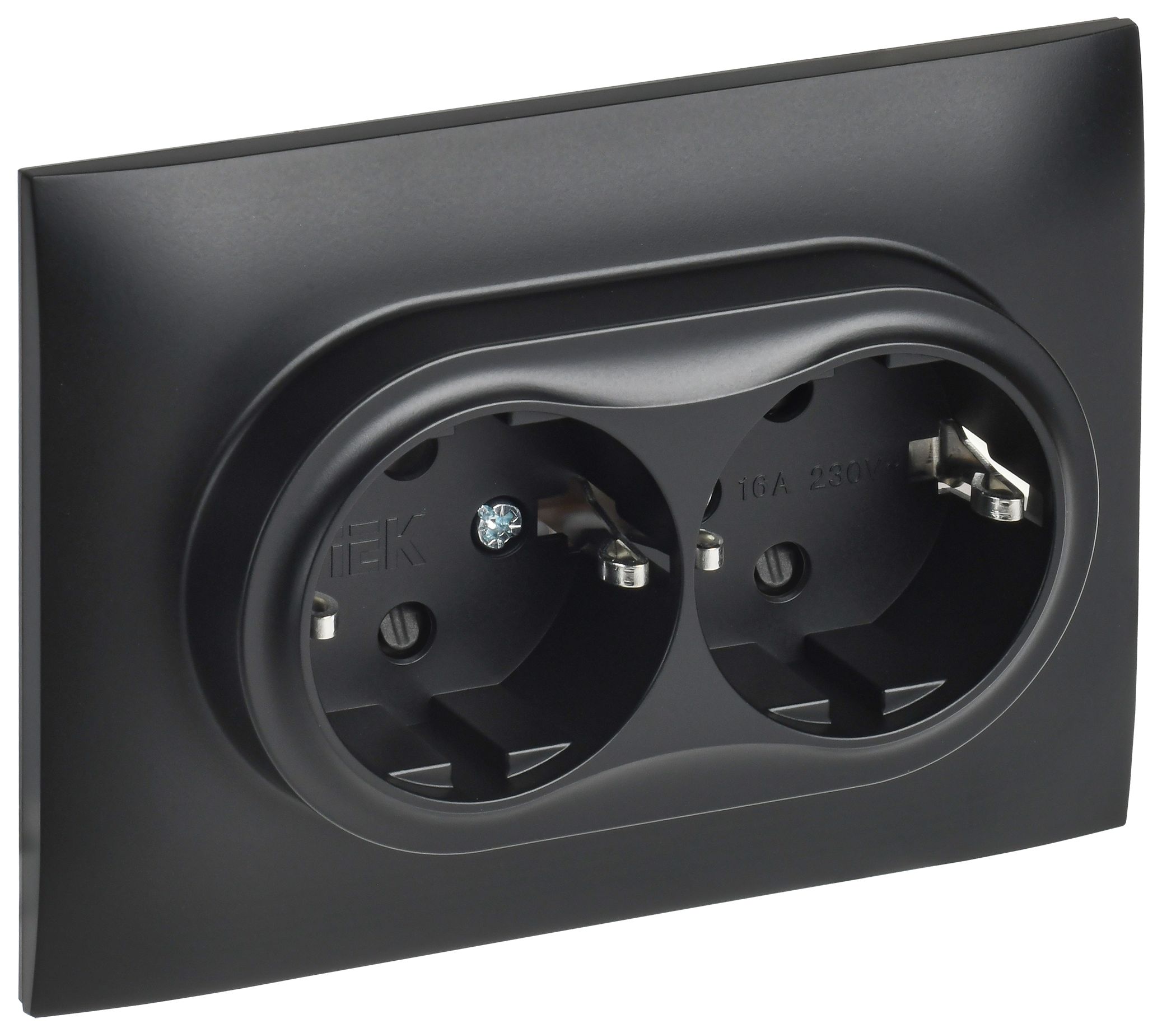 Изображение товара IEK SKANDY Черный Розетка 2-ая с/з с защитными шторками 16А в сборе SK-R07Bl