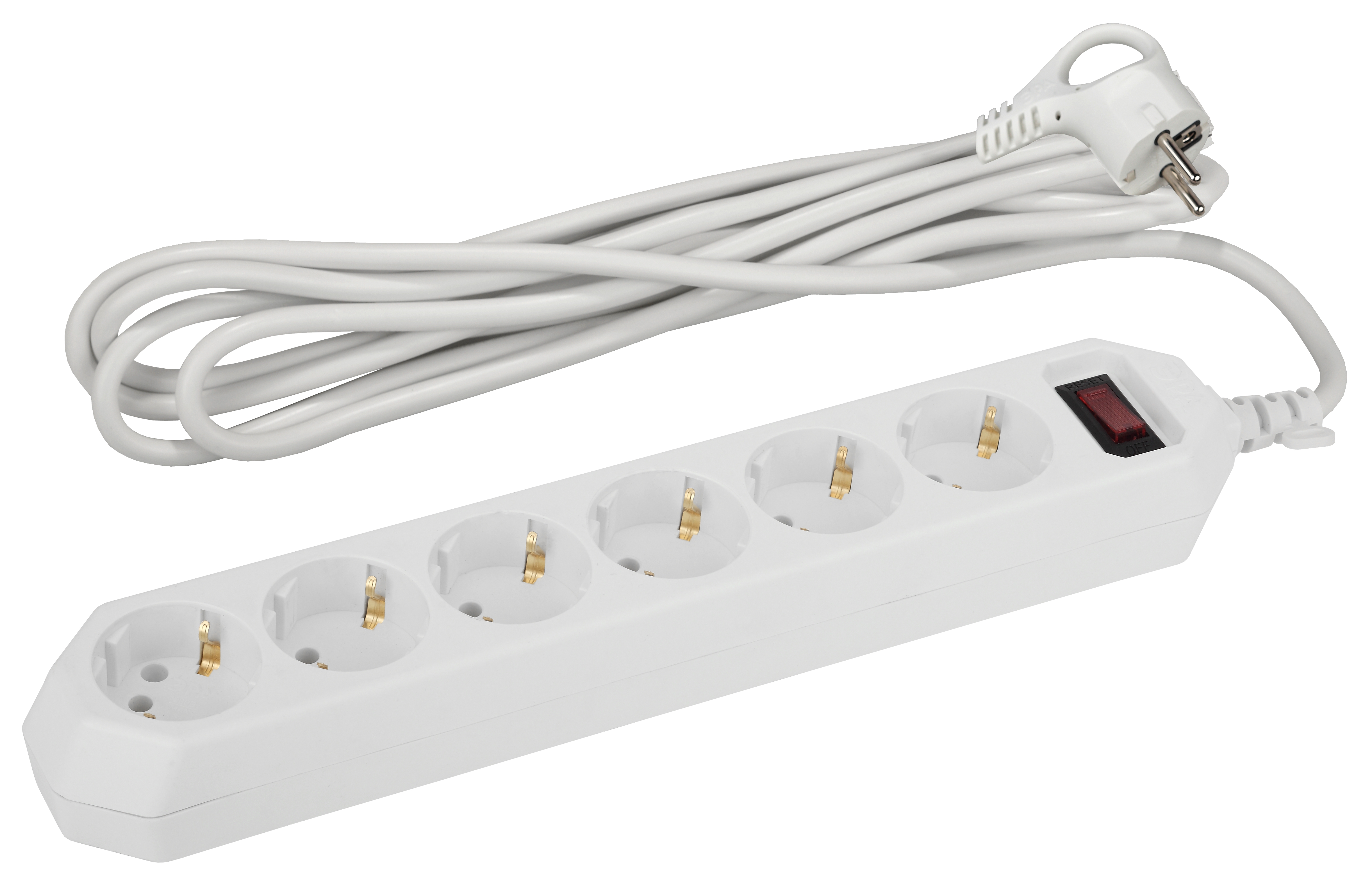 Изображение товара ЭРА Сетевой фильтр  USF-6es-5m-W с базовой защитой с заземлением с выключателем 6 розеток 5м 10А белый