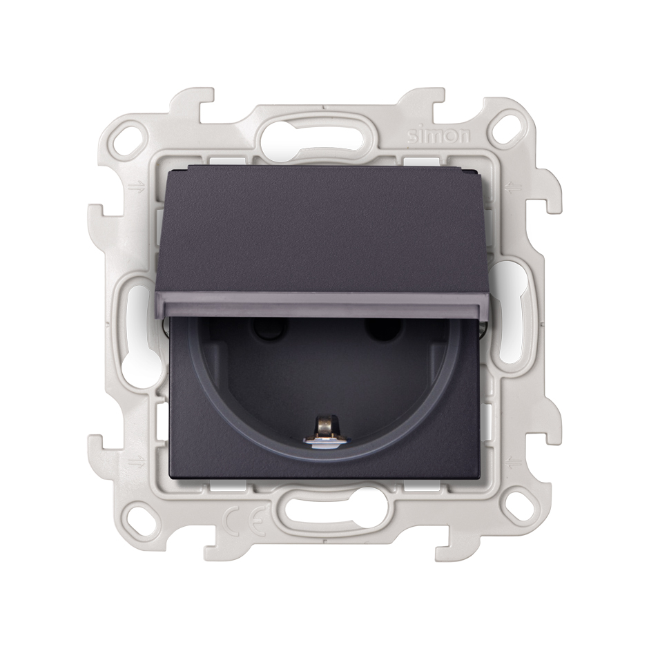Изображение товара Simon 24 Графит Розетка 2К+3 Sсhuko IP44 c крышкой и защитными шторками