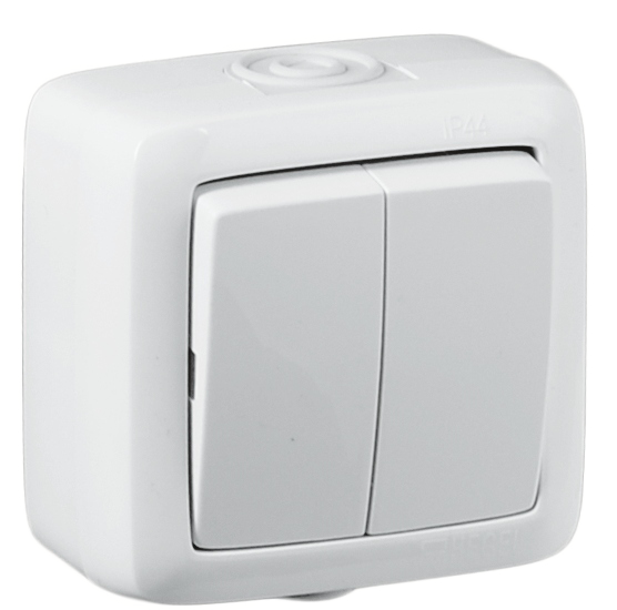 Изображение товара Hegel Альфа наруж Белый ВА10-251 Выключатель 2-клавишный брызгозащищенный