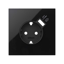 Изображение товара Simon 100 Черный глянец Кит 1 пост, фронт. Накладка на 1 розетку Schuko с з/у USB SC