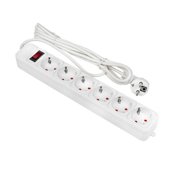 Изображение товара EKF PROxima Сетевой фильтр 6*3м 10А/2,2 кВт с выкл. c/з ПВС 3х0,75 Блокбастер.