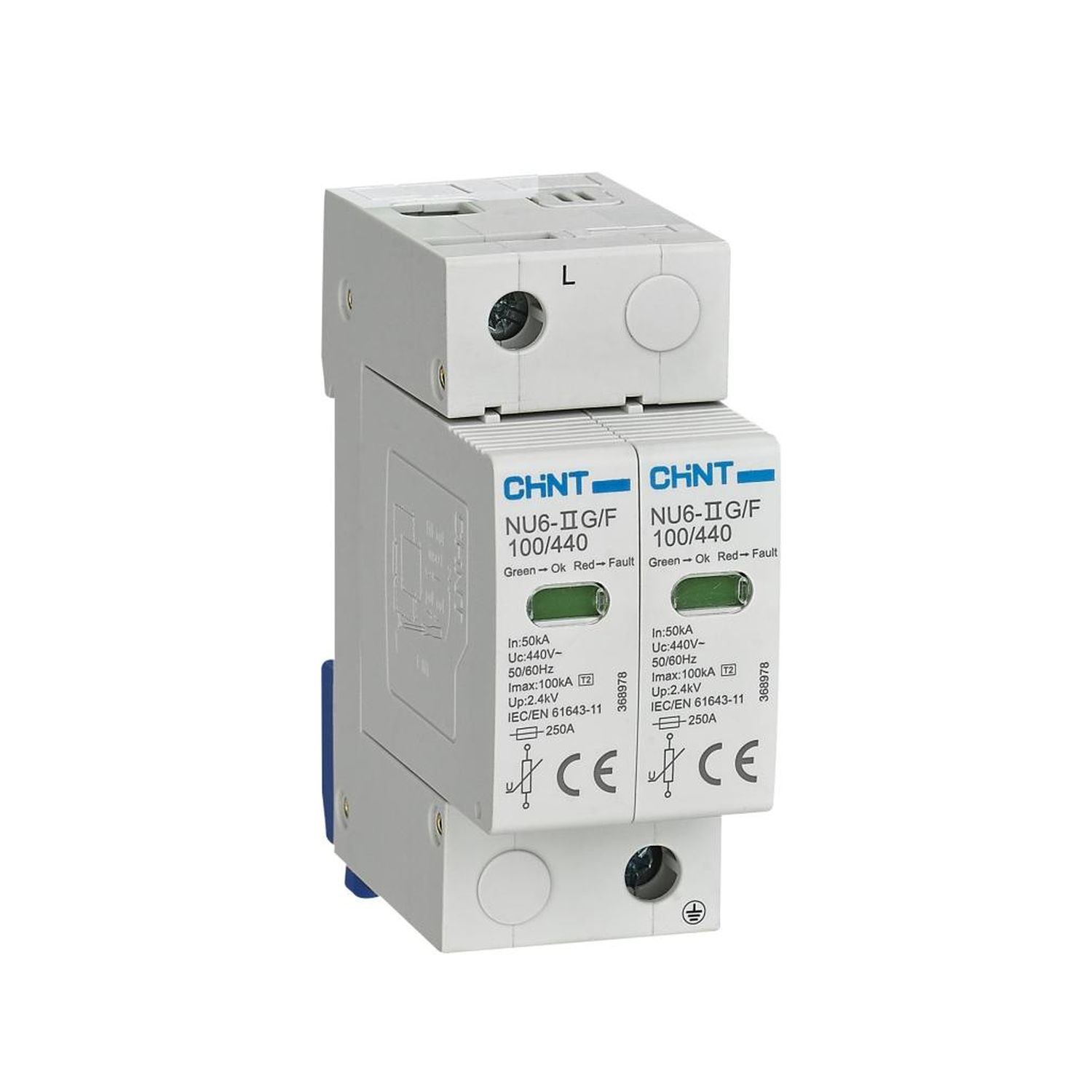 Изображение товара CHINT Ограничитель имп. перенапр. NU6-IIG 2Р In=25kA Uc=440B Im=65kA (R)