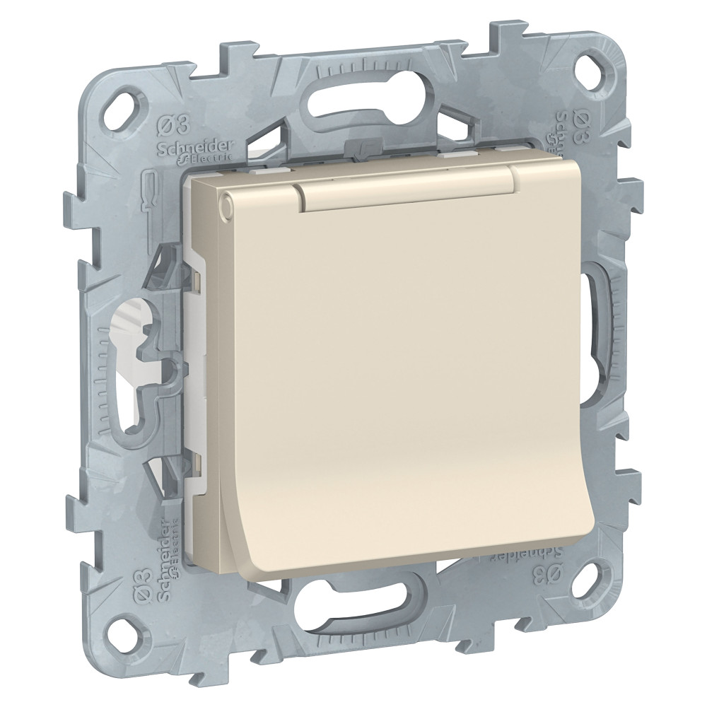 Изображение товара Schneider Electric Unica New Беж Розетка с/з со шторками, с крышкой, 16А, 250В, IP40,