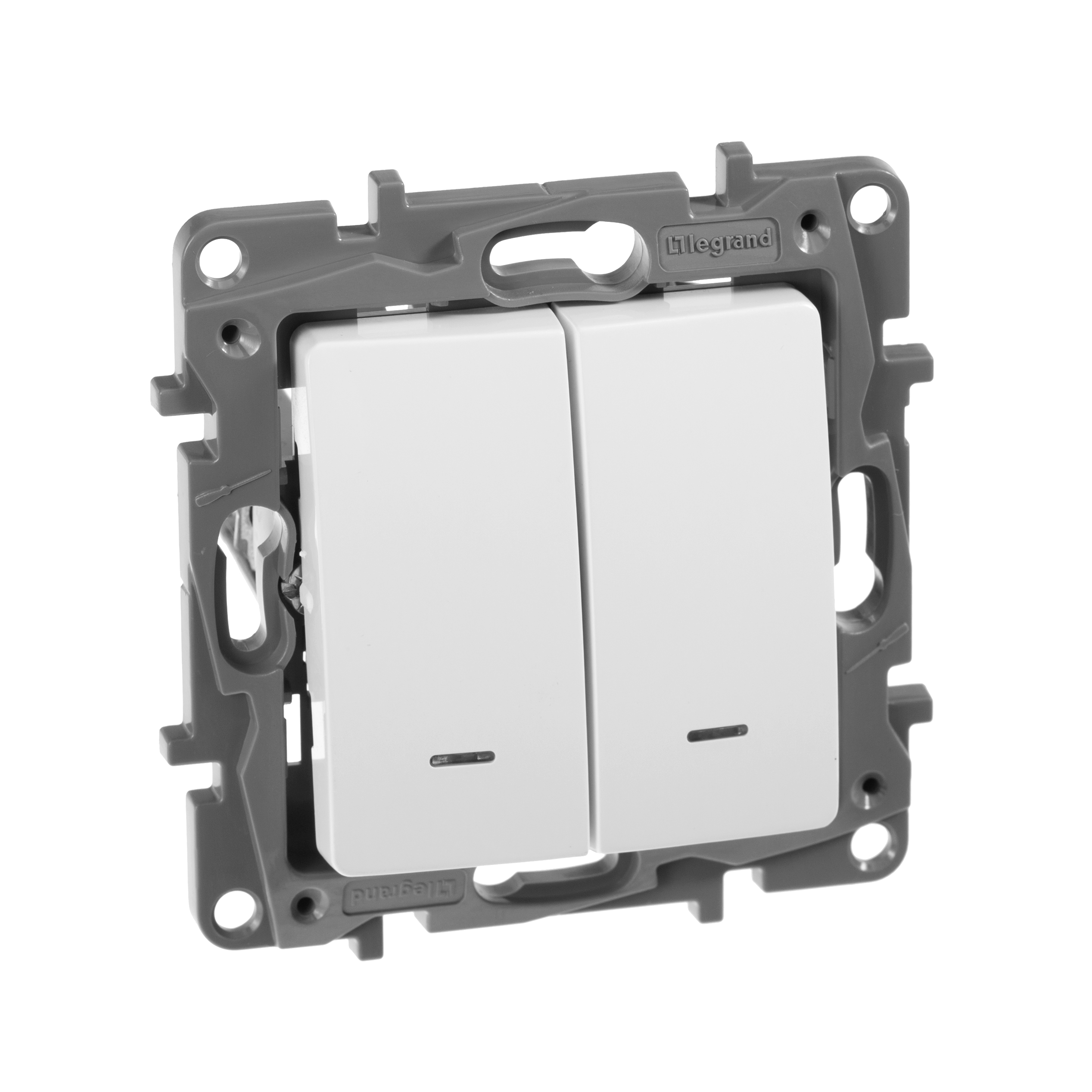 Изображение товара Legrand Etika Белый 2-клавишный переключатель с подсветкой 10 А