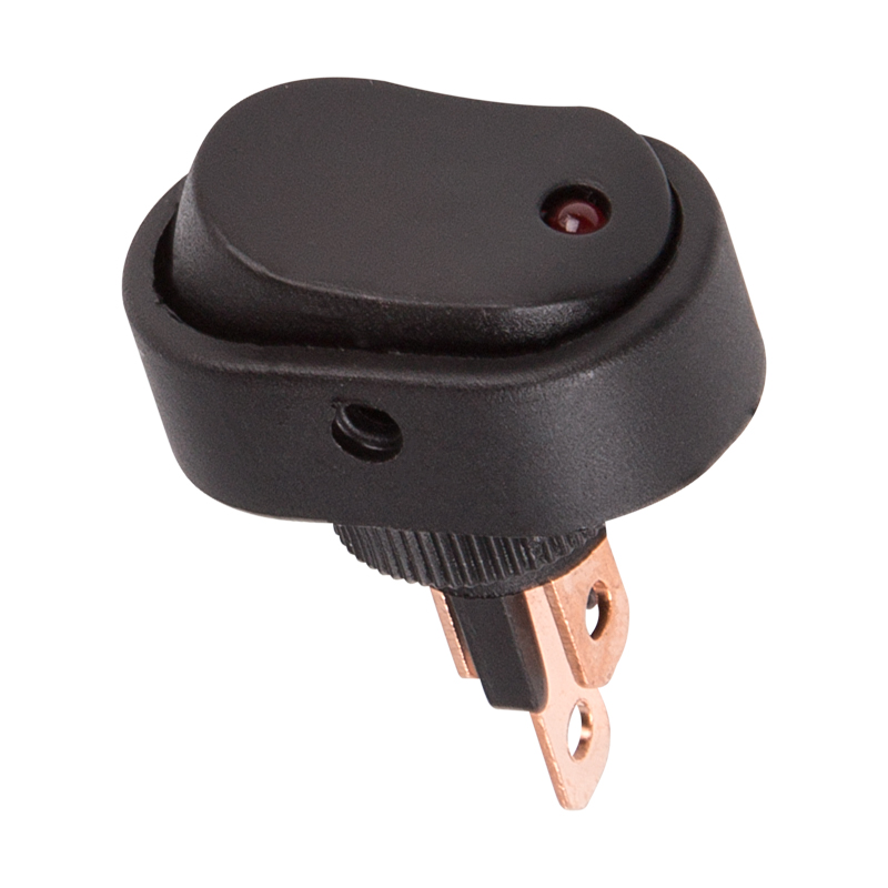 Изображение товара REXANT Выключатель клавишный 12V 20А (3с) ON-OFF черный ОВАЛ с красной LED подсветкой.