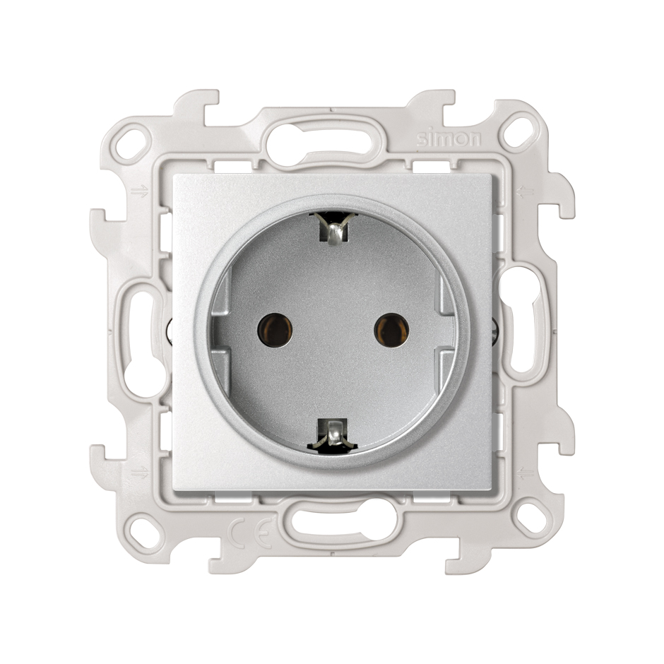 Изображение товара Simon 24 Алюминий Розетка с заземлением Schuko 2Р+Е 16A 250В~