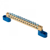 Изображение товара EKF PROxima Шина "0" N (8х12мм) 14 отверстий латунь 2 синих угловых изолятора.