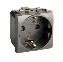 Изображение товара DKC Brava Электрическая розетка, с заземлением, со шторками, черная, 2 мод.