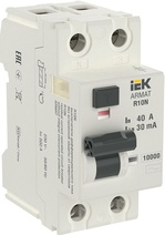 Изображение товара IEK ARMAT ВДТ R10N 2P 40А 30мА тип AC