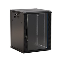 Изображение товара Hyperline TWB-0666-GP-RAL9004 Шкаф настенный 19-дюймовый (19"), 6U, 367x600х600мм, стеклянная дверь с перфорацией по бокам, ручка с замком, цвет черны