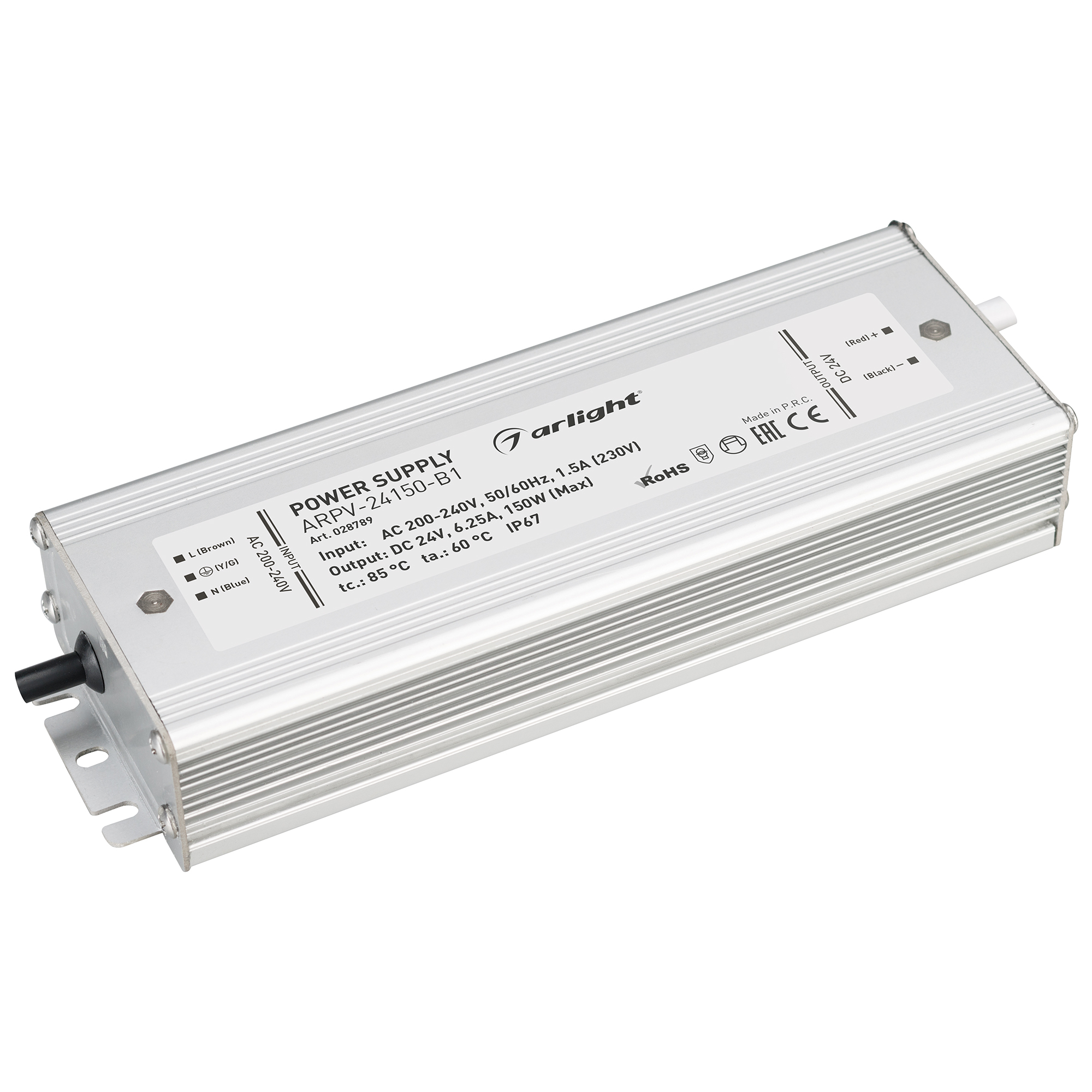 Изображение товара Arlight Блок питания ARPV-24150-B1 (24V, 6,3A, 150W) (IP67 Металл, 3 года)