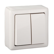 Изображение товара Systeme Electric ХИТ наруж Бел Выключатель 2-клавишный с изолирующей пластиной 6А, 250В