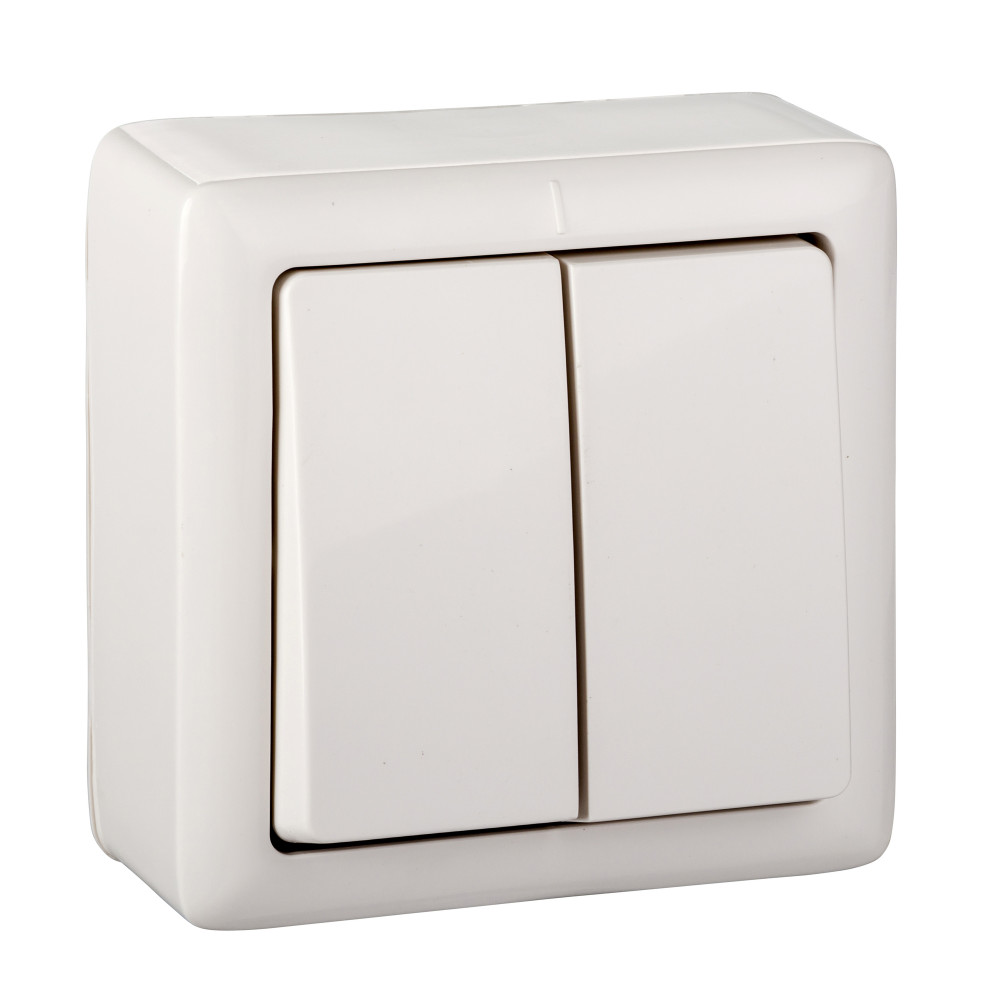 Изображение товара Выключатель двухклавишный Systeme Electric ХИТ белый 250 В 6 А открытая установка