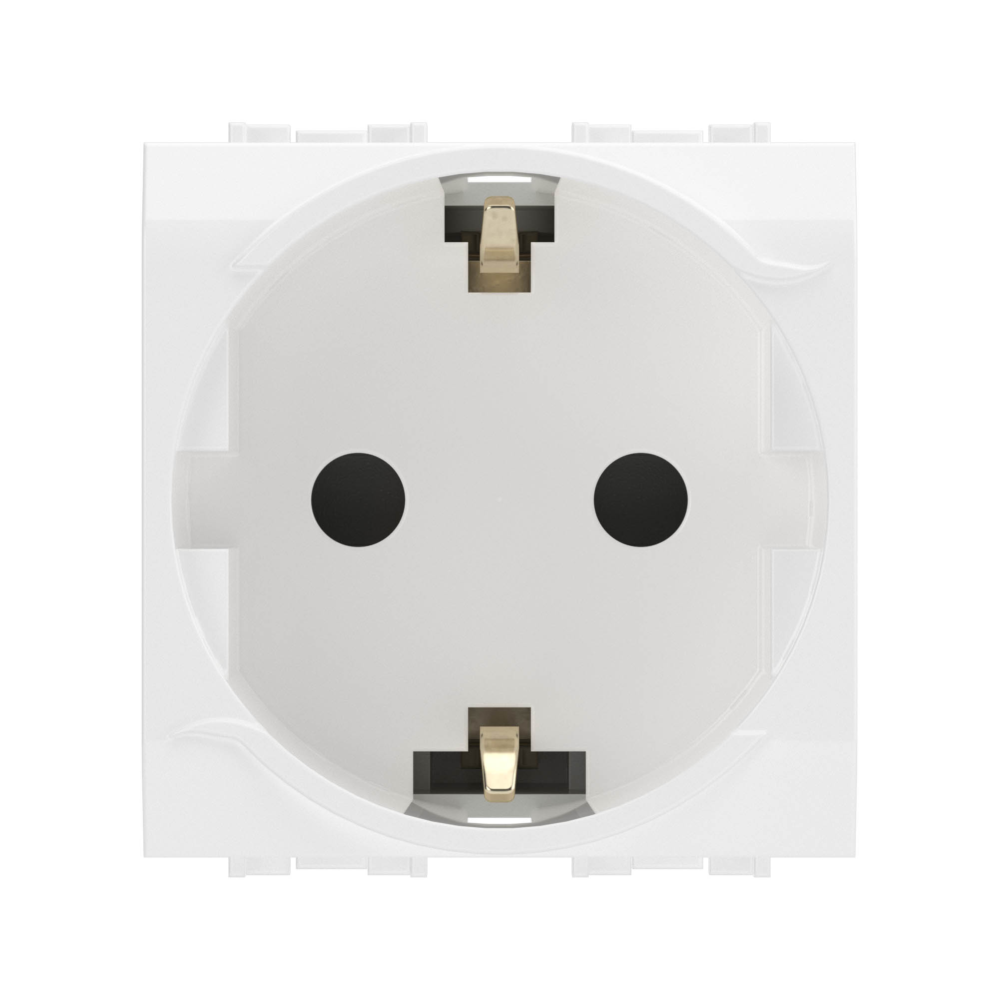 Изображение товара DKC Brava Электрическая розетка с заземлением, со шторками, белая, 2мод.