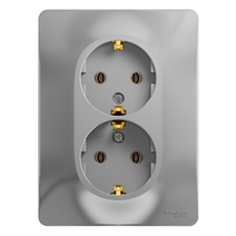 Изображение товара Systeme Electric Glossa Алюминий Розетка 2-я с/з (в сборе с рамкой)