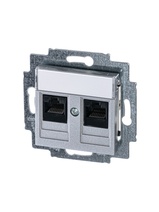 Изображение товара ABB EPJ Levit серебро / дымчатый чёрный Розетка компьютерная, 2хRJ45 кат,5e, серебро