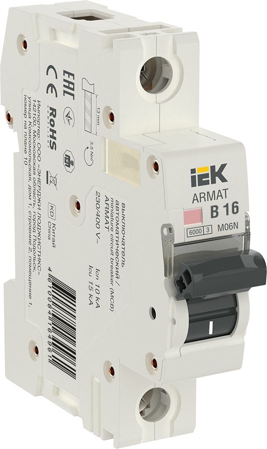 Изображение товара IEK ARMAT Автоматический выключатель M10N 1P B 16А