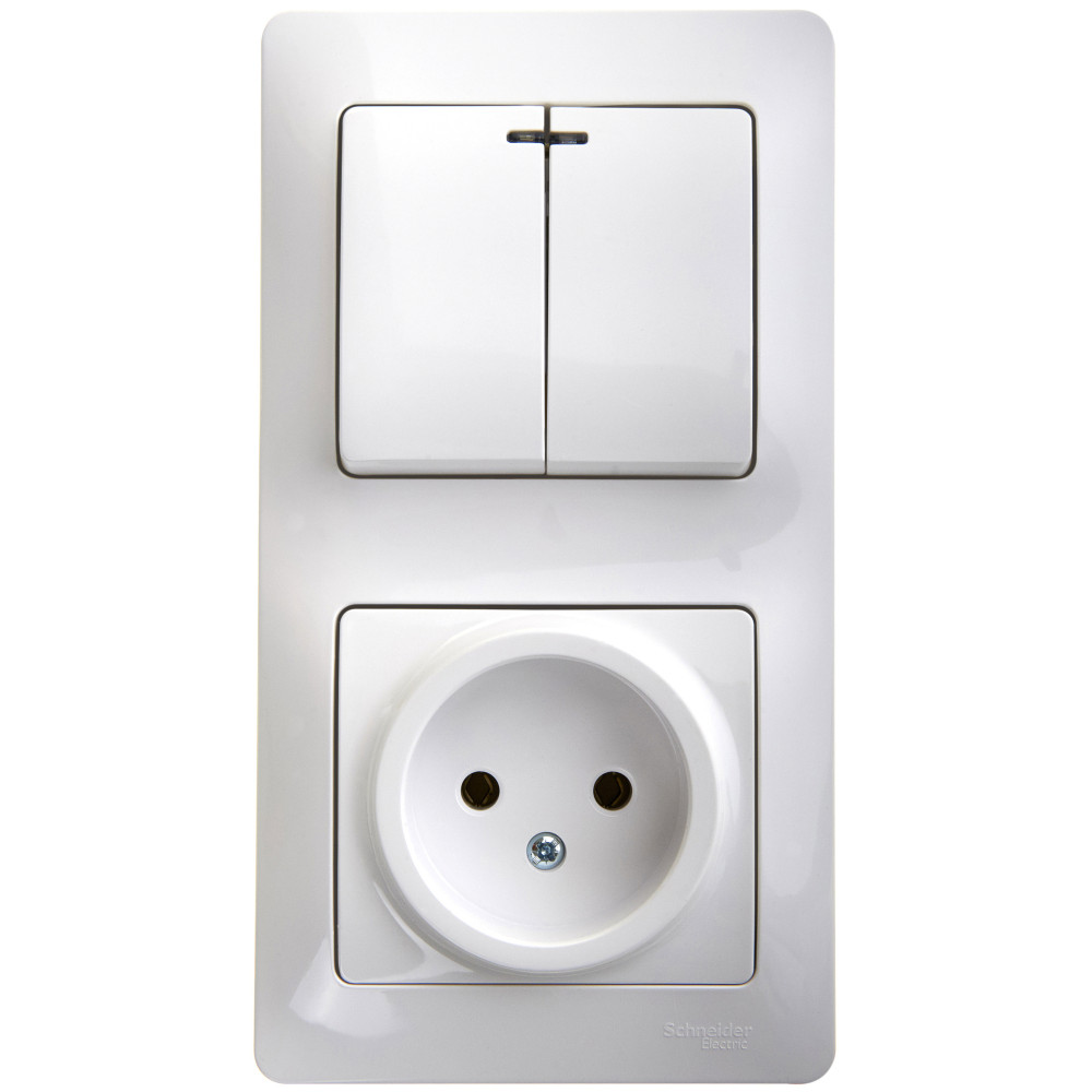 Изображение товара Systeme Electric Glossa Бел Блок: розетка и 2-кл. выключатель с подсветкой