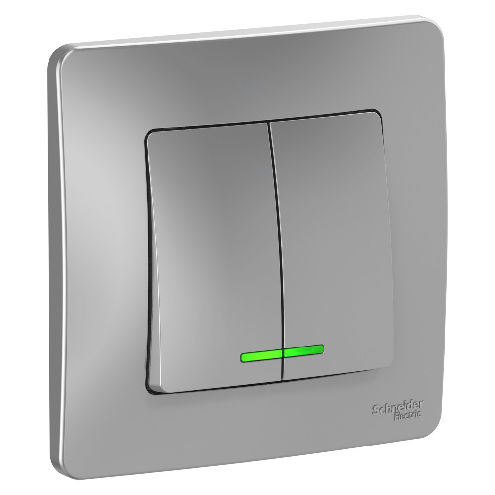 Изображение товара Двухклавишный выключатель Blanca с подсветкой, 250 В, 10 А, алюминий