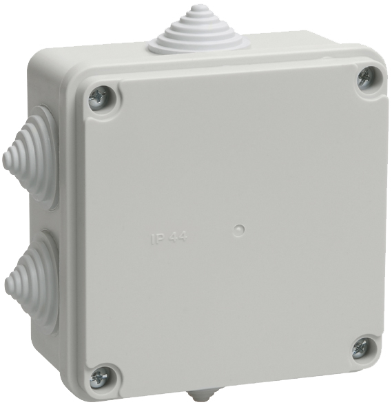 Изображение товара IEK Коробка КМ41233 распаячная для о/п 100х100х50мм IP44 (RAL7035, 6 гермовводов) Изображение товара IEK Коробка КМ41233 распаячная для о/п 100х100х50мм IP44 (RAL7035, 6 гермовводов)