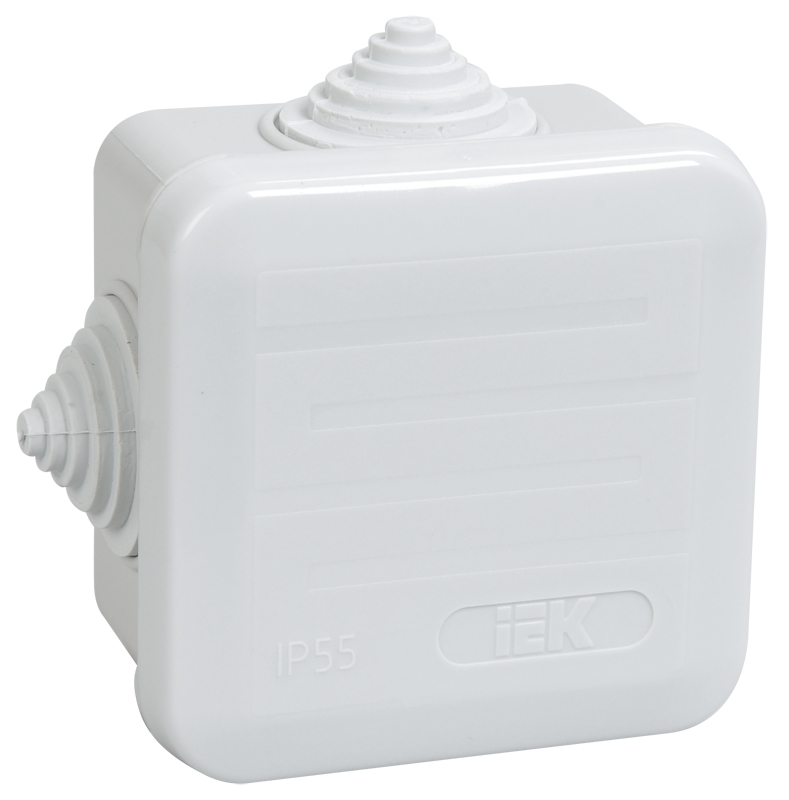 Изображение товара IEK Коробка КМ41236 распаячная для о/п 70х70х44 мм IP44 (RAL7035, 4 гермоввода, защелкивающаяся крышка)