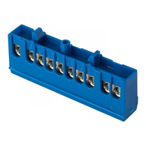 Изображение товара EKF PROxima Шина "0" N (6х9мм) 10 отверстий латунь синий изолированный корпус на DIN-рейку.