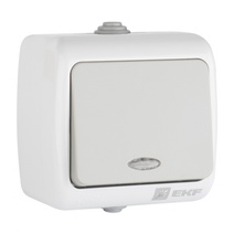 Изображение товара EKF PROxima Мурманск Выключатель 1 -клавишный с индикатором 10А IP54 серый.