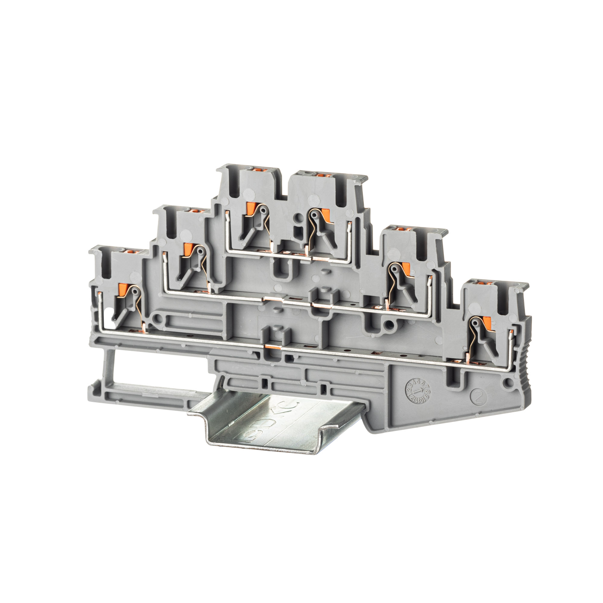 Изображение товара DKC Nuputuk Клемма трехуровневая, зажим push-in, 6 точек подключения, 2.5 кв.мм, серая