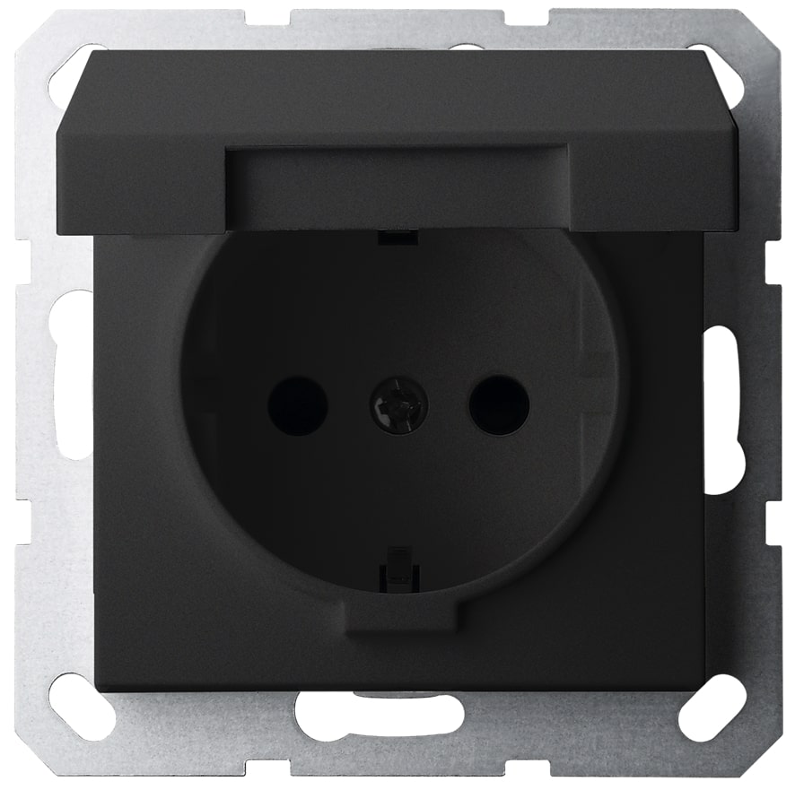 Изображение товара Jasmart G Черный матовый Розетка с/з со шторками с крышкой 16A 250V~