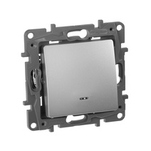 Изображение товара Legrand Etika Алюминий Выключатель 1-клавишный с подсветкой/индикацией, автоматические клеммы, 10 AX, 250 В.