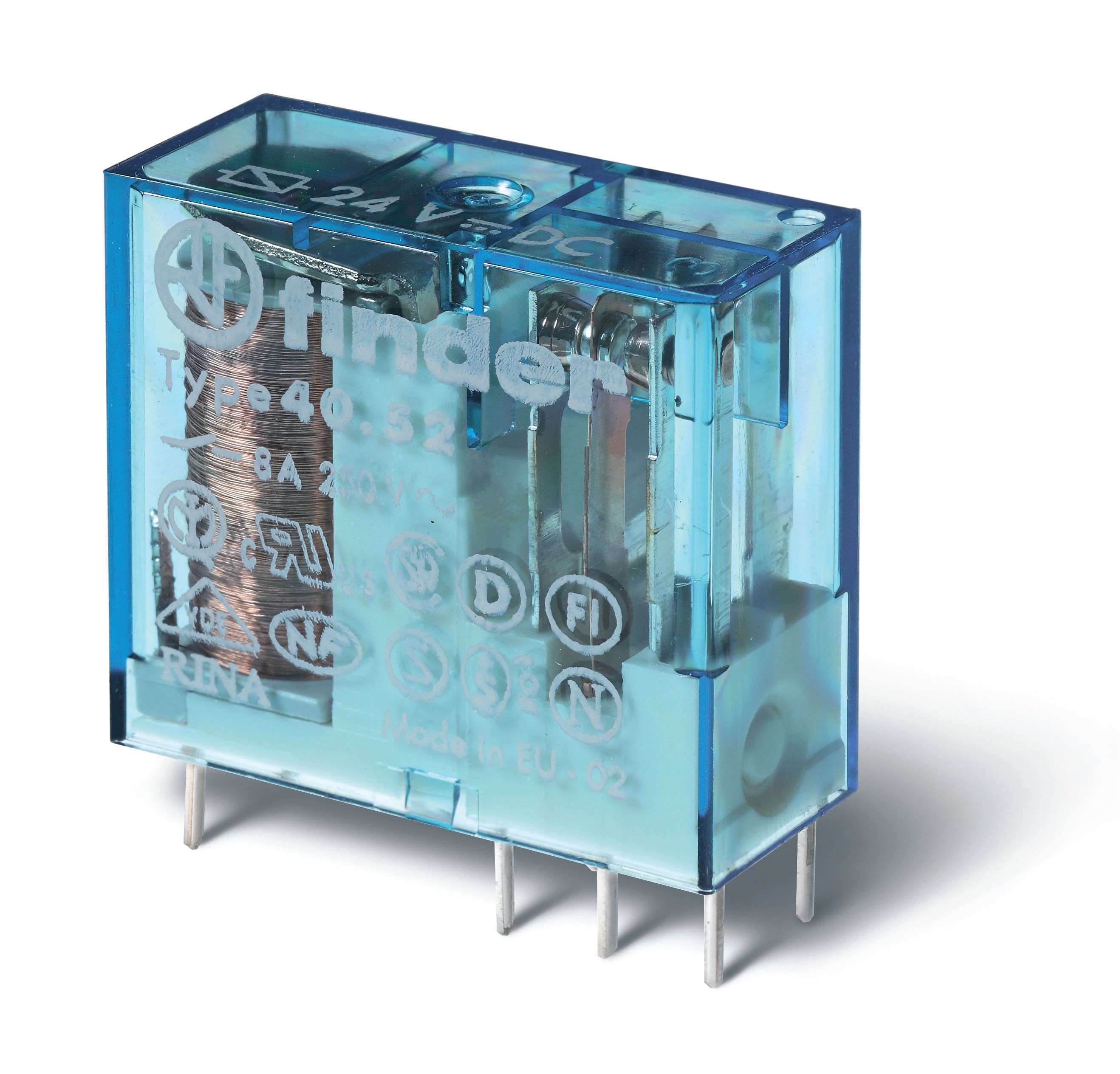 Изображение товара Finder Миниатюрные PCB-реле, выводы с шагом 5мм, Контакты AgNi, 2CO 8A, катушка DC