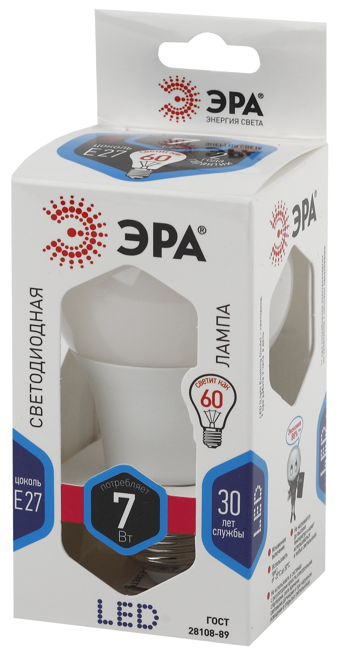 Изображение товара ЭРА Лампа светодиодная STD LED A60-7W-840-E27 7Вт груша нейтральный белый свет Е27