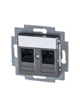 Изображение товара ABB EPJ Levit сталь / дымчатый чёрный Розетка компьютерная, 2хRJ45 кат,5e, сталь