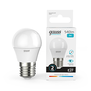 Изображение товара Gauss Лампа Elementary Шар 8W 540lm 4100K Е27 LED