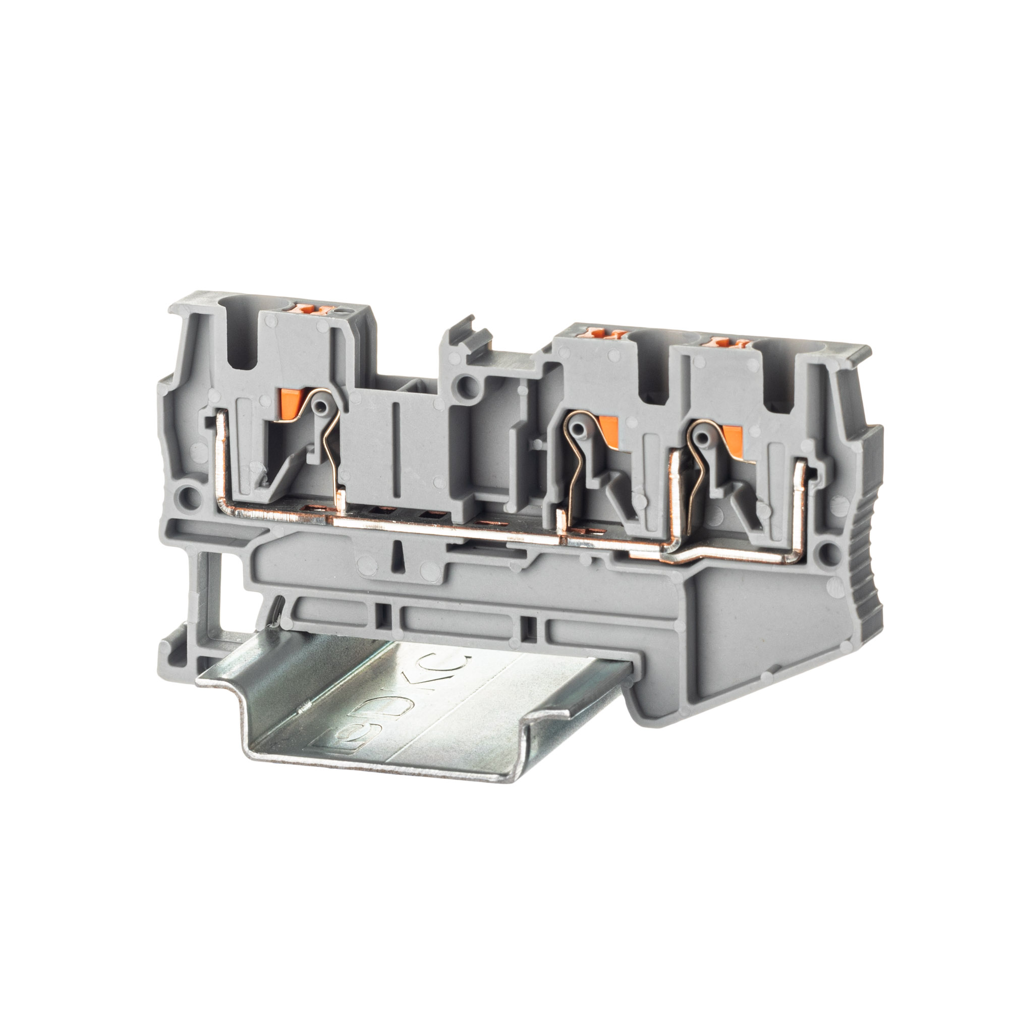 Изображение товара DKC Nuputuk Клемма проходная, зажим push-in, 3 точки подключения, 4 кв.мм, серая