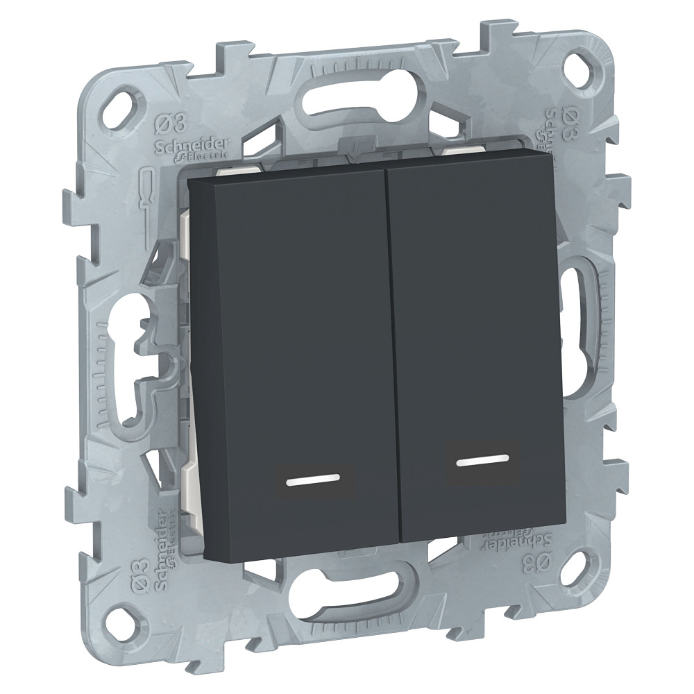 Изображение товара Schneider Electric Unica New Антрацит Выключатель 2-клавишный, 2 модуля, с подсветкой, 2 х сх. 1а