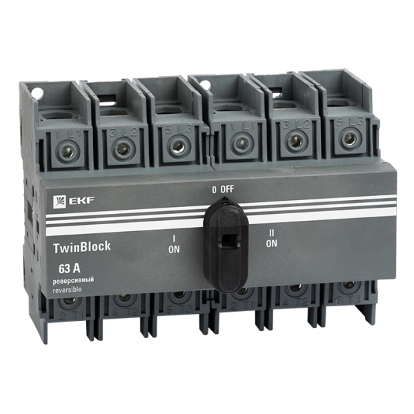 Изображение товара EKF PROxima TwinBlock Рубильник 63A 3P реверсивный c рукояткой для прямой установки.