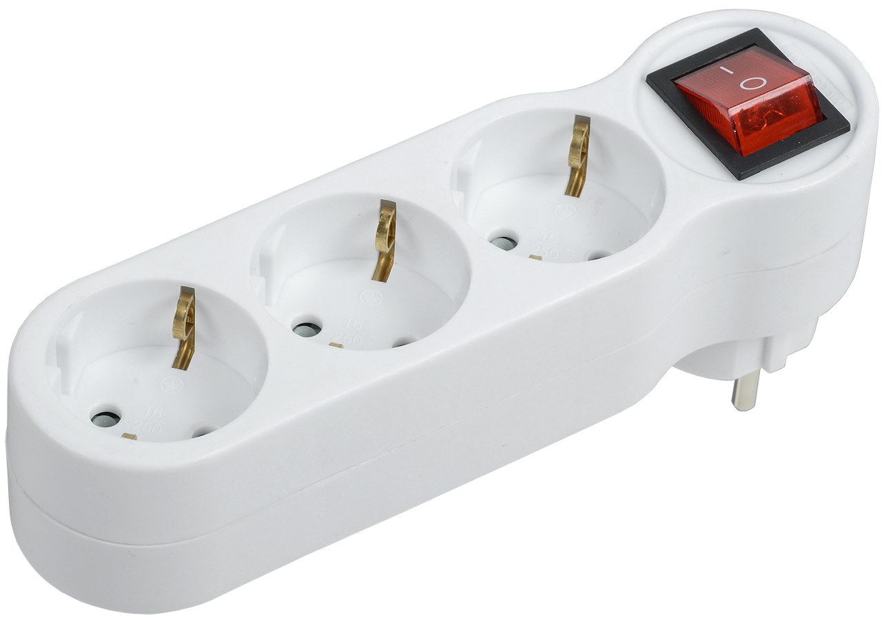 Изображение товара IEK Тройник Т-01/03В 3 места 2P+PE 16А с выкл. белый