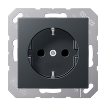 Изображение товара JUNG A 500 Антрацит Розетка с/з с защитными шторками безвинт. зажим
