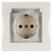 Изображение товара Simon 15 Бежевая Розетка 1-ая с/з с крышкой с защитными шторками, IP44 (в сборе с рамкой)